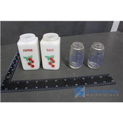 Glass Gulf and Milk Glass Salt & Pepper Shakers (no lids)