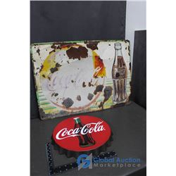 Vintage Coca-Cola Metal Sign and Repro Metal Sign