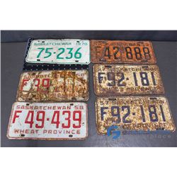 1950, 57(pair), 58 and 70 Saskatchewan License Plates