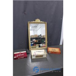 Vintage Framed Mirror and (3) Cigar Boxes