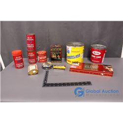 Various Vintage Tins - Blue Ribbon, Burns, Maple Leaf, etc