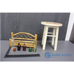 Sunflower Mini Stool and Bottle Rack with Assorted Bottles