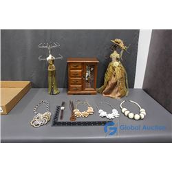 Jewelry Box and Stands w/Contents