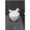 Image 4 : Rooster Serving Dish (Missing Ladle), Bird in a Nest Dish, Milk Glass Bowls