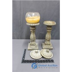 (2) Pillar Candle Holders (Missing Bowl)