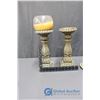 Image 3 : (2) Pillar Candle Holders (Missing Bowl)