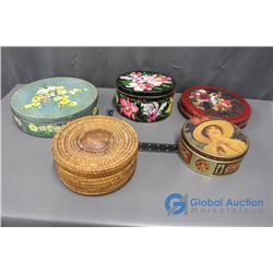 (5) Tins - Coca-Cola, Wicker, and Assorted