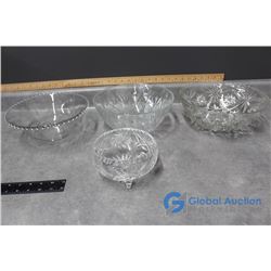 (4) Crystal Clear Glass Decorative Bowls