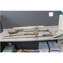 Post Hole Auger, 7 1/4" Flat Shovel, Long Handle Spade & Pick Axe