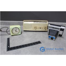 Vintage 6 Cordless Transistor Channel Master Radio, Electric Clock & The Handle Kodak Instant Camera