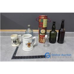 Beer Steins, Bottles, & Wine Box