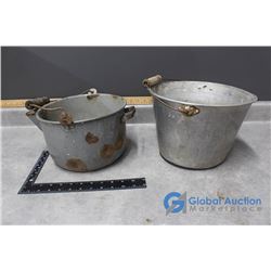 (2) Vintage Galvanized Pots