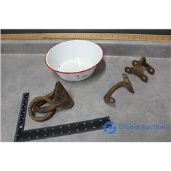 Enamel Bowl & Vintage Misc
