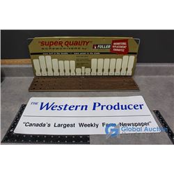 Vintage Fuller Screwdriver Display Rack & Western Producer Newspaper Magnet