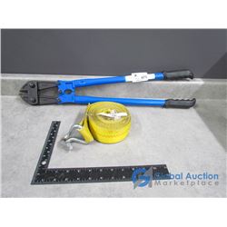 2" Wide Tie-Down Strap w/Hook & 24" Bolt Cutters