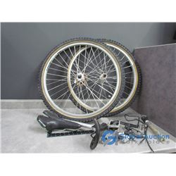 ** (2) Alex Rims w/26" Tires, (2) Bike Seats & Misc Bike Parts