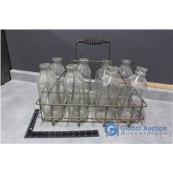**Glass Milk Bottle Carrier w/Bottles