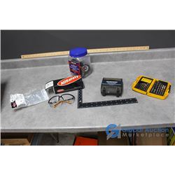 (2) Drill Bit Organizers w/ Contents, Wire Brushes for Drill & Safety Glasses