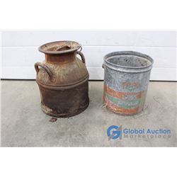 **Metal Cream Can w/Lid & Co-Op Grease Pail