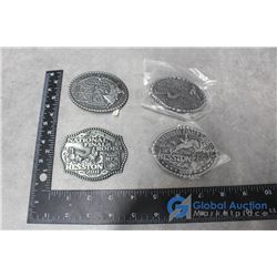 NOS - 2008, 2009, 2010 & 2011 National Finals Rodeo Hesston Belt Buckles - BID PRICE x4