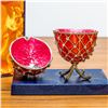 Image 3 : 7â€ Royal Trellis with Crystals on Red Enamel Royal Inspired Russian Egg
