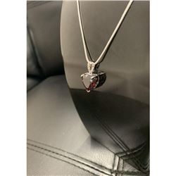 Natural Heart Fire Red Garnet Gemstone Necklace Pendant On 925 Silver Plated Snake Link Chain