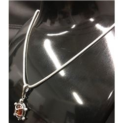 Baltic Amber 925 Silver Plated Tortoise Pendant Necklace On A 925 Silver Plated Snake Link Chain
