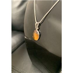 Mounted Baltic Amber 925 Silver Plated Pendant On 925 Silver Plated Snake Link Necklace