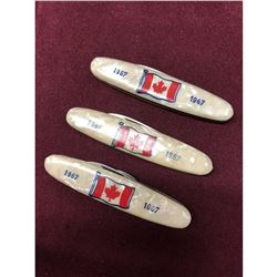 Lot Of 3 Canada Centennial Collector Knives 1967