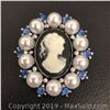 Image 1 : Blue Rhinestone And White Pearl Cameo Broach