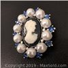 Image 2 : Blue Rhinestone And White Pearl Cameo Broach