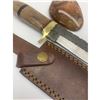 Image 3 : 11" Inlaid Bone Handle Damascus Hunting Knife With Stitched Leather Sheath