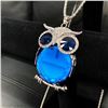 Image 1 : Semi-Precious Blue Stone Owl Pendant Cuban Chain