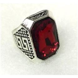 Miao Silver Ring With Red Semi Precious Stone