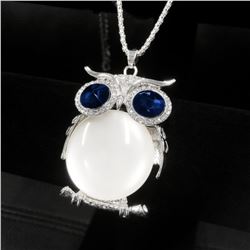 Enchanted Blue & White Owl Pendant On 925 Silver Chain