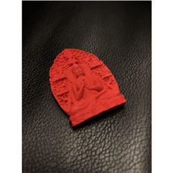 Asian Natural Red Cinnabar Resting Buddha Medallion