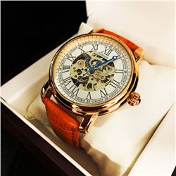 Mens L.A Banus Skeleton Dial Designed Stainless Steel Stitched Leather Luxury Band Watch