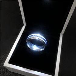 Titanium Steel Silver Blue Engagement Ring