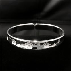Ladies 925 Sterling Silver Plum Flower Bangle