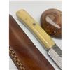 Image 3 : 8 1/2" Inlaid Bone Handle Damascus Shive With Stitched