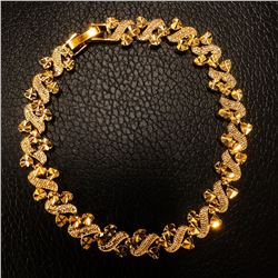 Heart Leaf Link Chain Bracelet Solid 24k Yellow Gold Filled