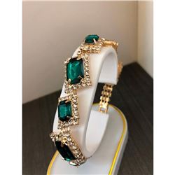 Ladies Gold Square Emerald Rhinestone Bracelet