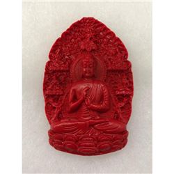 Natural Red Resting Buddha Carved Cinnabar Medallion