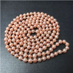 Long 50" 7-8mm Real Natural Pink Akoya Cultured Pearl Without Clasp Necklace