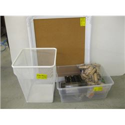 CORKBOARD, WASTE BASKET, COIN SORTER, COIN ROLLERS