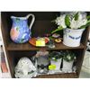 Image 1 : 2 SHELVES OF MISC PLANTERS, CLOCKS, CERAMIC TURTLE ETC.