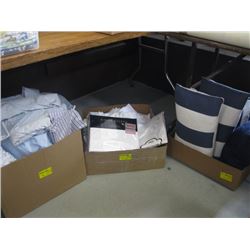 3 BOXES OF ASSORTED PILLOWS, SHEETS ETC.