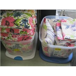 2 BINS OF ASSORTED COLORFUL PILLOWS