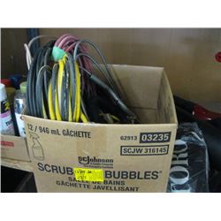 BOX OF ASSORTED EXTENSION CORDS, SNAKE ETC.