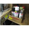 Image 1 : BOX OF ASSORTED SPRAY PAINTS, BATHROOM SHELF UNIT ETC.